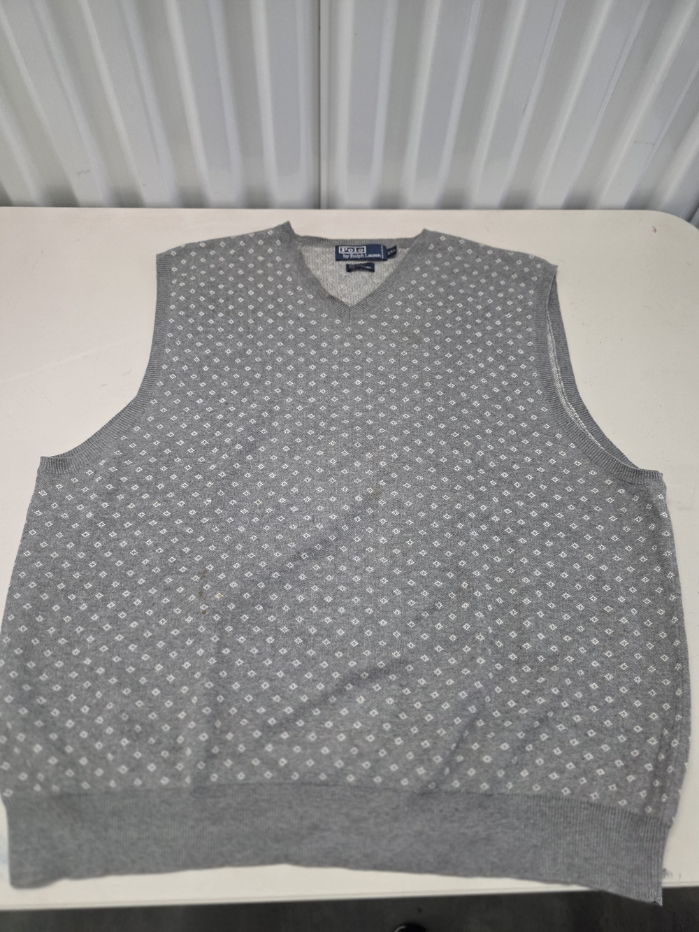 Vtg Polo Ralph Lauren Grey Silk Cotton Diamond Knit V-Neck Sweater Vest Men's
